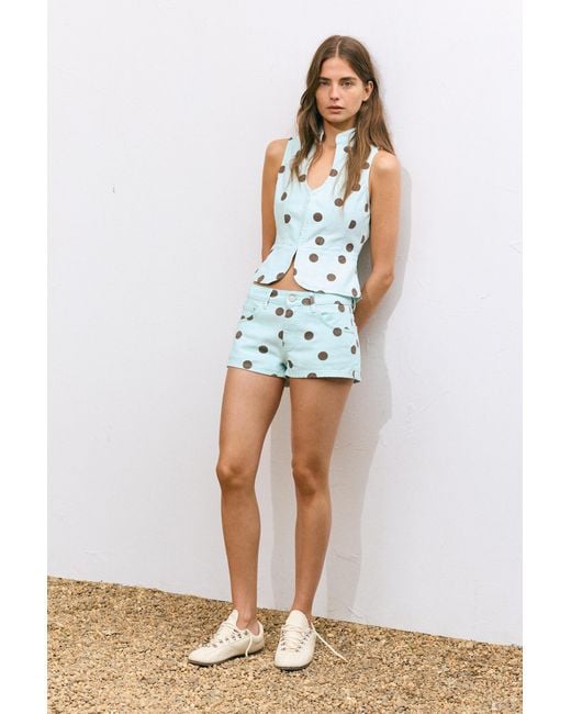 Pull&Bear Green Polka Dot Cut-Out Top