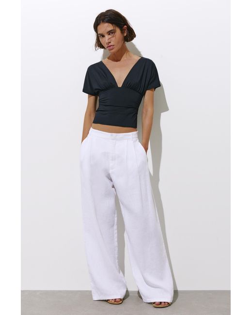 Pull&Bear Blue Gathered V-Neck Top