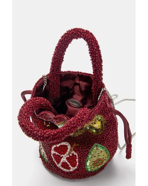 Pull&Bear Red Beuteltasche Mit Perlen