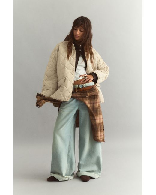 Pull&Bear White Corduroy Collar Puffer Jacket