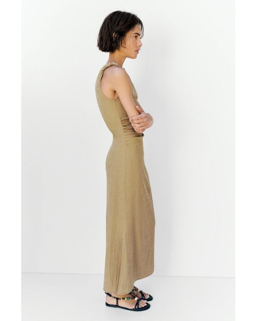 Pull&Bear Natural Gathered Knot Midi Dress