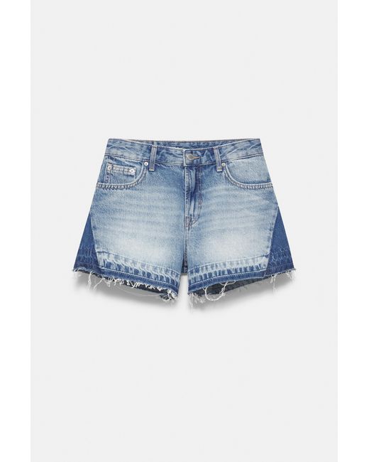 Pull&Bear Patchwork Denim Bermuda in het Blue