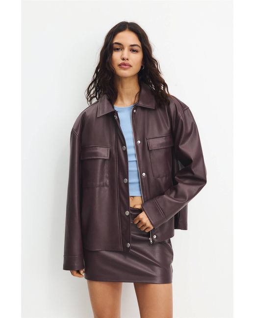 Pull&Bear Purple Faux Leather Jacket With Pockets