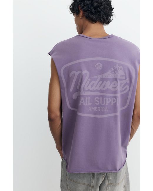 Pull&Bear Purple Midwest Graphic Tank Top for men