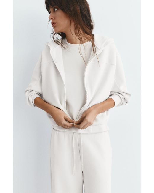 Pull&Bear White Soft Touch Hooded Sweatshirt