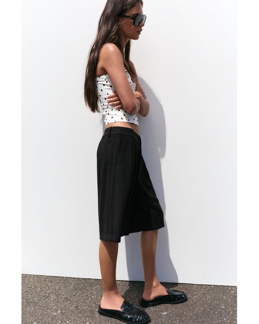 Pull&Bear White Long Pleated Bermuda Shorts
