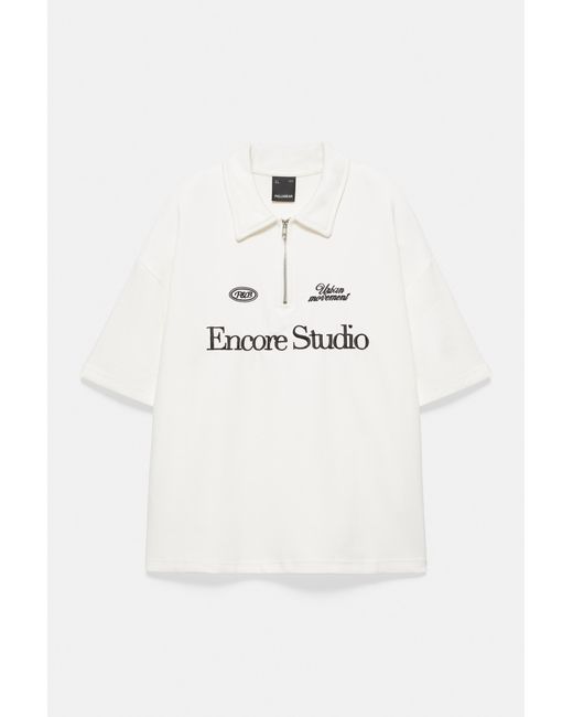 Polo Interlock Graphique Zippé Pull&Bear pour homme en coloris White