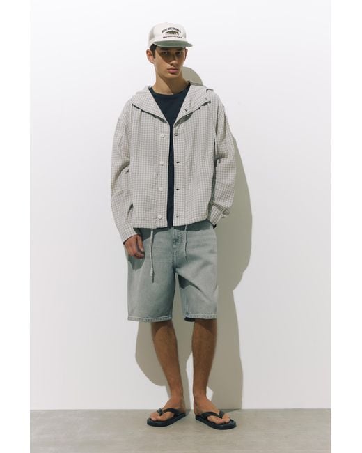 Pull&Bear Black Lightweight Checked Hooded Jacket for men