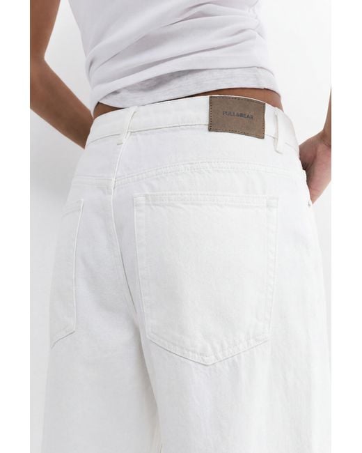 Pull&Bear White Pleated Balloon Fit Baggy Jeans