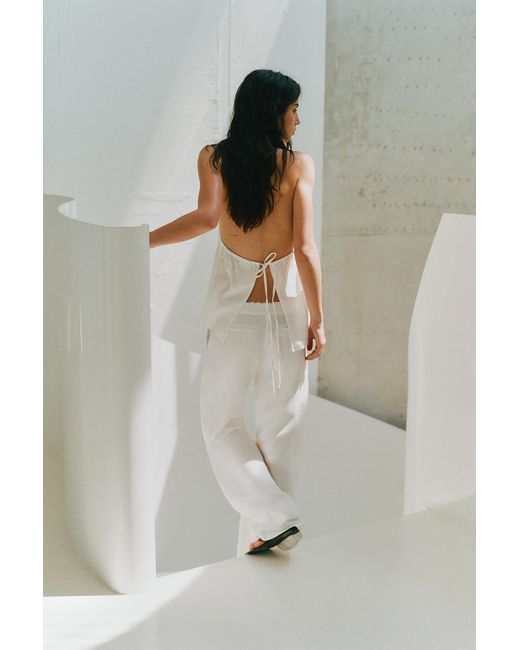 Pull&Bear Haltertop Van 100% Linnen in het White