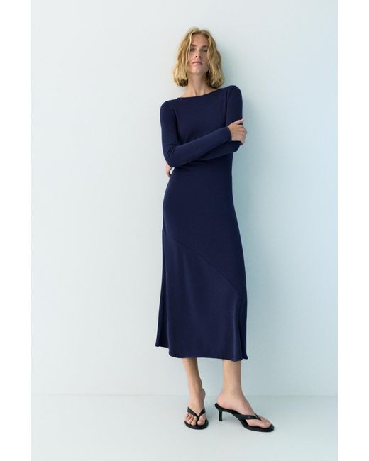 Pull&Bear Blue Draped Flowing Cupro Midi Dress
