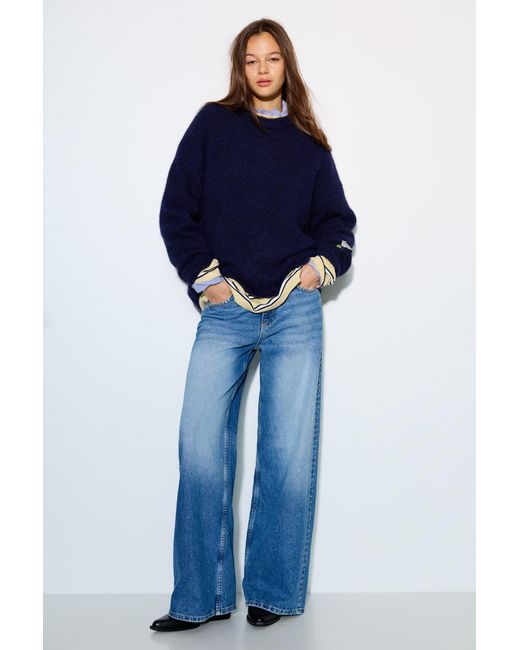 Pull&Bear Blue Basic Round Neck Jumper