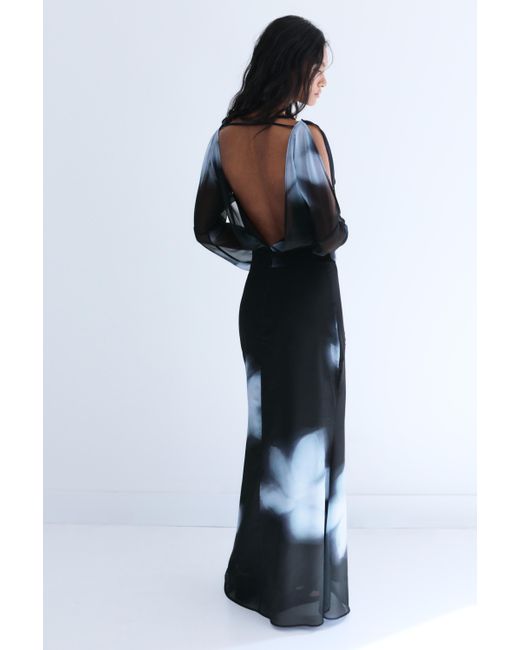 Pull&Bear Blue Long Printed Open-Back Dress