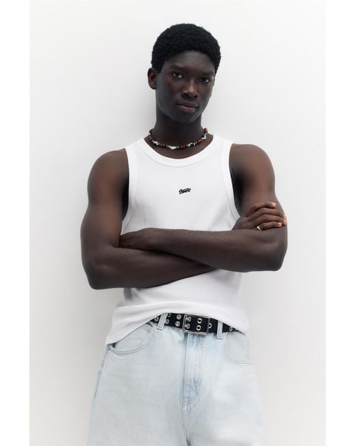 Pull&Bear White Stwd Waffle-Knit Vest for men