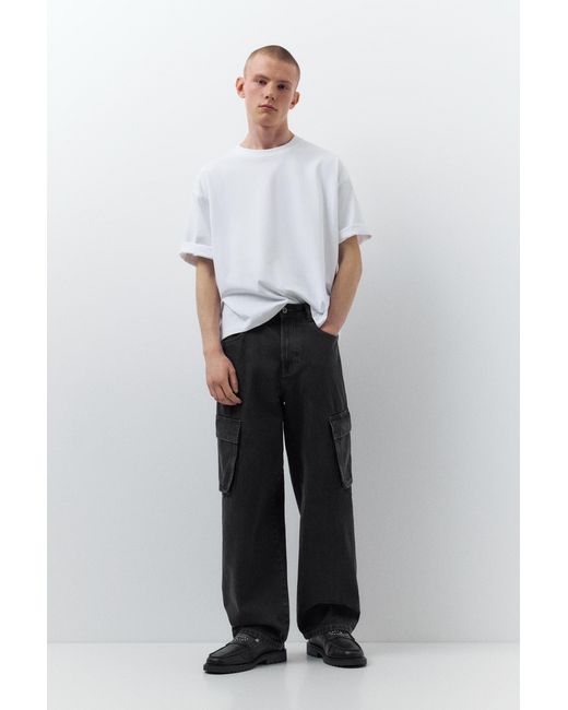 Pull&Bear Blue Baggy Cargo Jeans for men