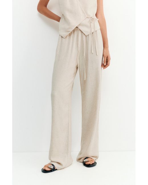 Pull&Bear Soepelvallende Broek Met Linnen in het Multicolor