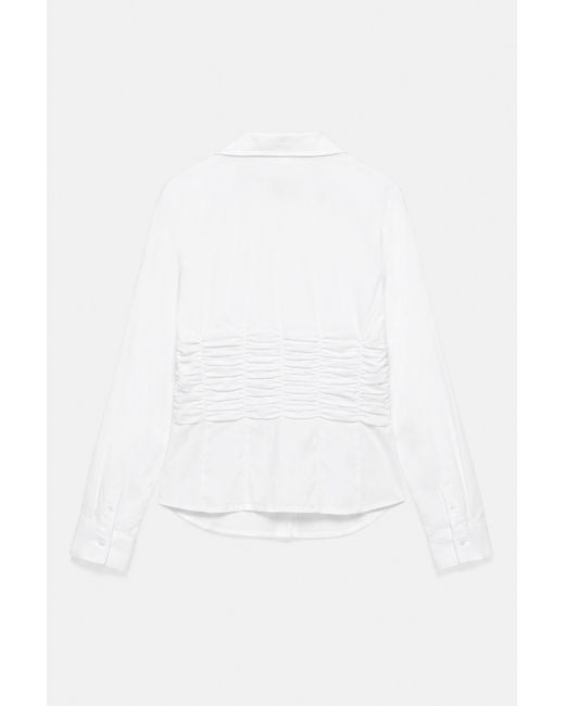 Pull&Bear White Fitted Gathered Poplin Shirt