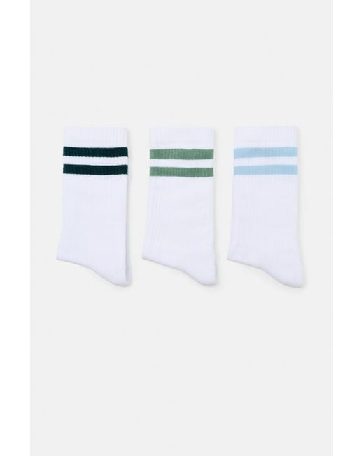 Pull&Bear White Striped Sports Socks for men