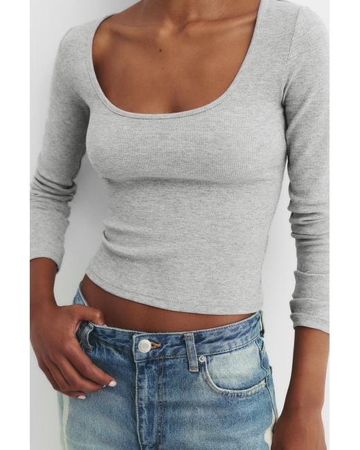 Pull&Bear White Ribbed Round Neck T-Shirt