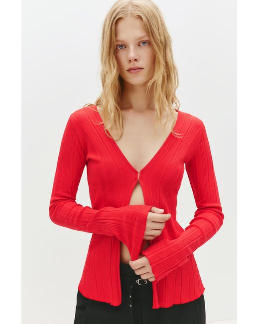 Pull&Bear Red Long Sleeve Hook And Eye Top
