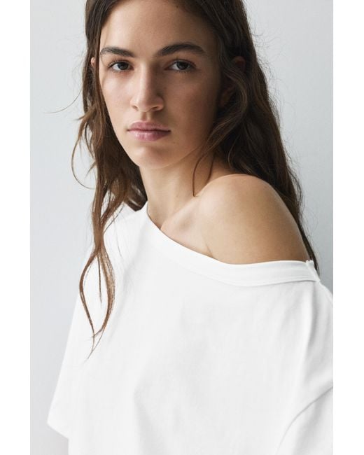 Pull&Bear Gray Asymmetric Short Sleeve T-Shirt
