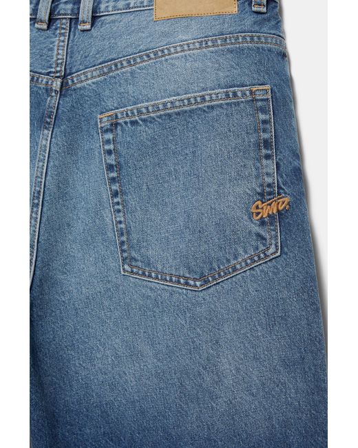 Pull&Bear Blue Baggy Denim Bermuda Shorts for men