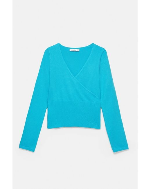 Pull&Bear Blue Surplice Neck Jumper