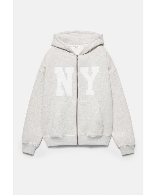 Pull&Bear Gray Graphic Zip-Up Hoodie