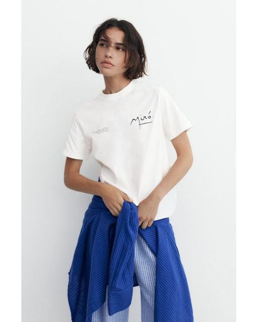 Pull&Bear White Miró Short Sleeve T-Shirt