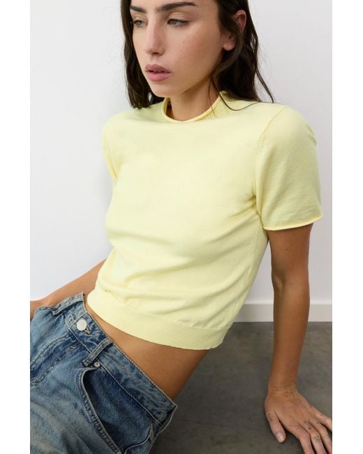 Pull&Bear Yellow Fitted Short Sleeve Jumper
