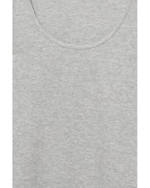 Pull&Bear White Ribbed Round Neck T-Shirt