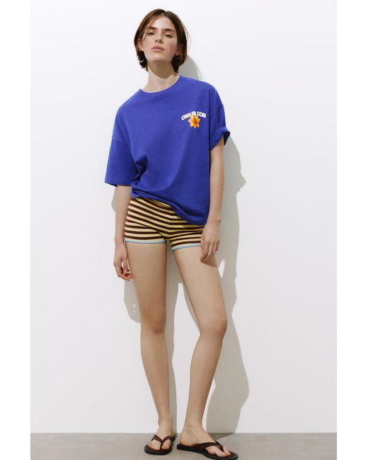Pull&Bear Blue Oversize T-Shirt With Floral Graphic