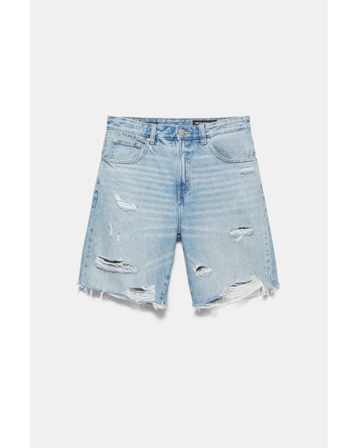 Pull&Bear Straight Fit Denim Short in het Blue voor heren