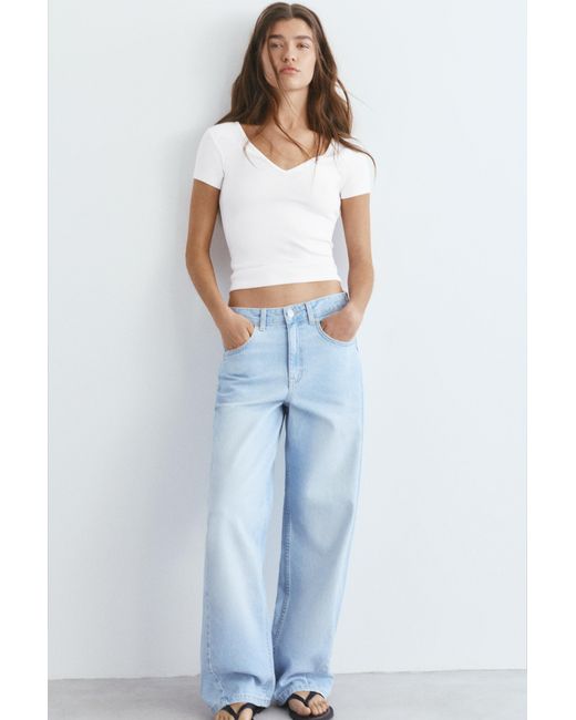 Pull&Bear White V-Neck T-Shirt