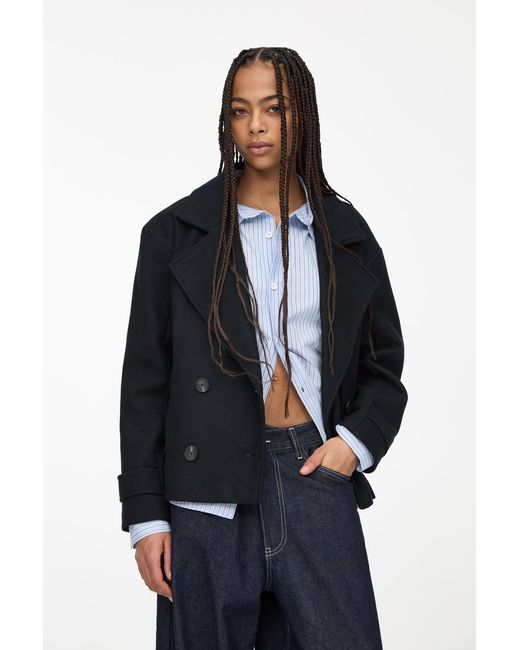 Pull&Bear Blue Short Felt Texture Coat