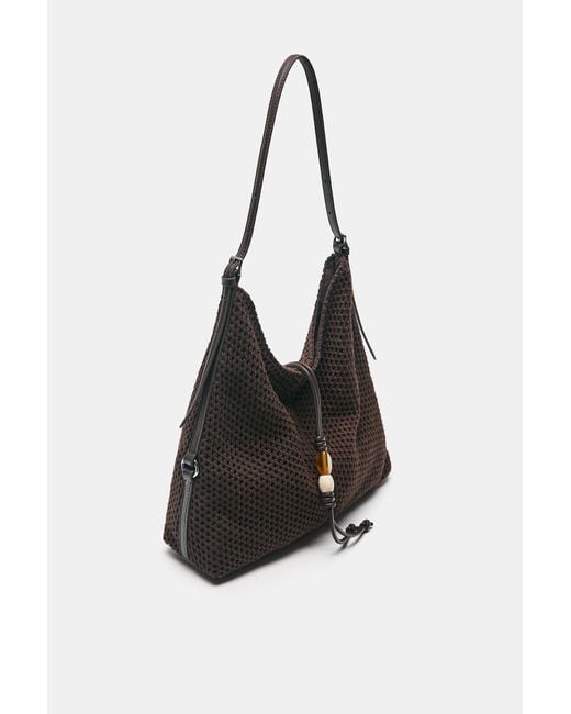 Pull&Bear Black Beaded Mesh Tote Bag