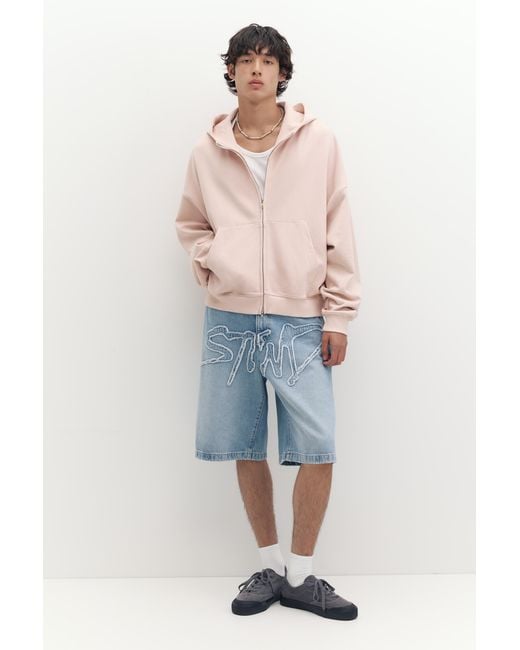 Pull&Bear White Stwd Skater Denim Bermuda Shorts for men