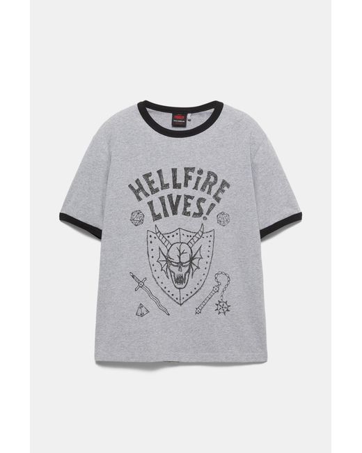 Pull&Bear Black Stranger Things Hellfire Lives T-Shirt for men