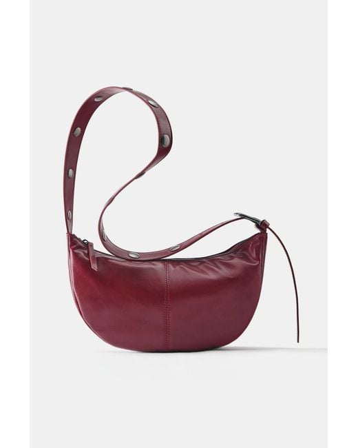 Pull&Bear Pink Half Moon Crossbody Bag With Studs