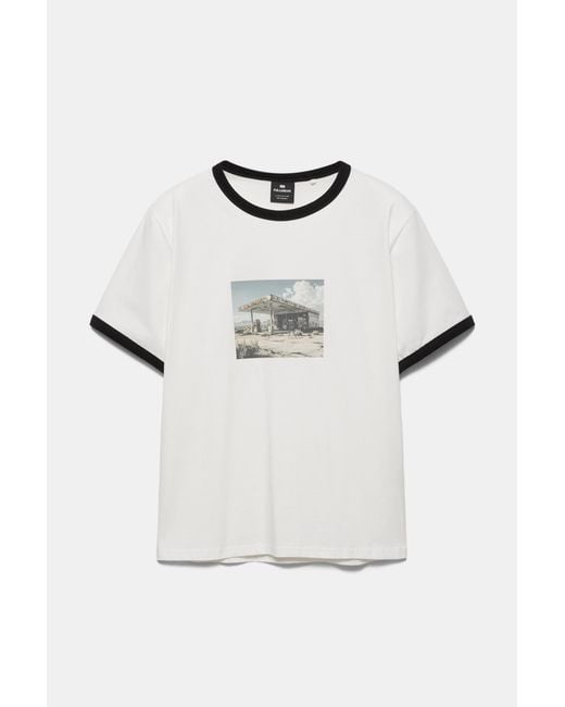 Pull&Bear Gray Short Sleeve T-Shirt With Graphic And Rib Trim for men