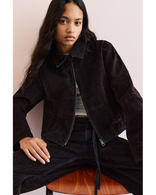 Pull&Bear Black Velvet-Effect Denim Jacket