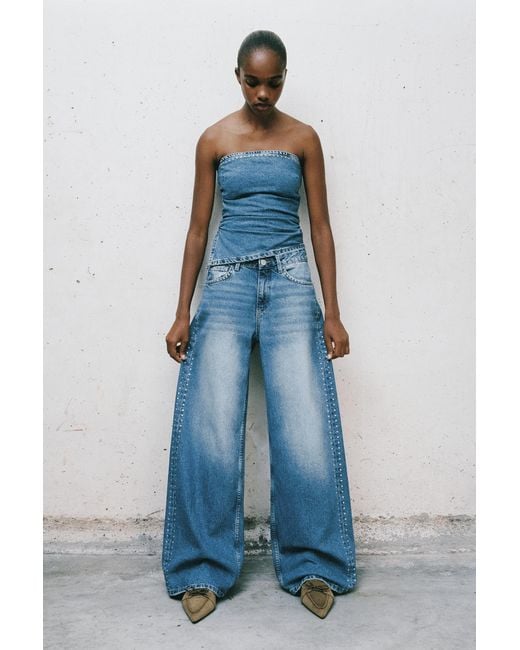 Pull&Bear Blue Studded Denim Top