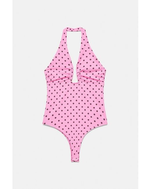 Pull&Bear Pink Gathered Halterneck Bodysuit