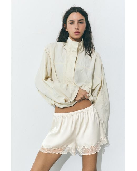 Pull&Bear White Lace-Trimmed Satin Lounge Shorts