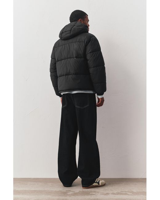Pull&Bear Black Padded Jacket With Hood for men