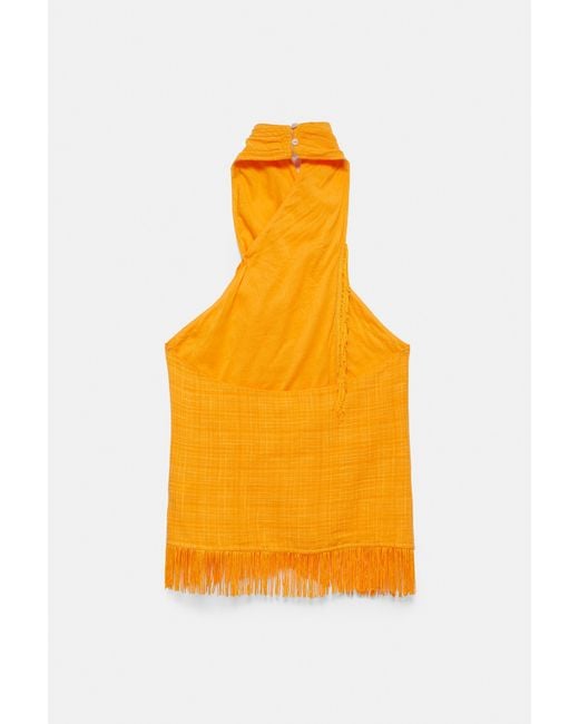 Pull&Bear Orange Neckholder-Top Mit Fransen