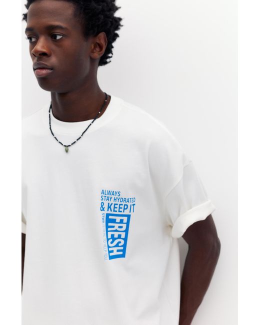 Pull&Bear Blue Short Sleeve T-Shirt With Graphic for men