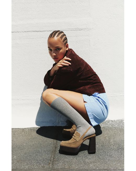 Pull&Bear Brown Leather Platform Loafer Shoes