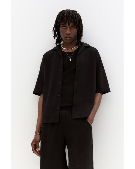 Pull&Bear Black Short Sleeve Rustic Shirt for men