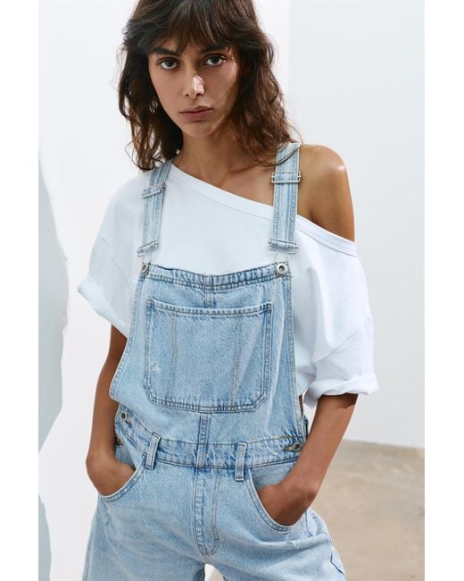 Pull&Bear Blue Short Denim Dungarees